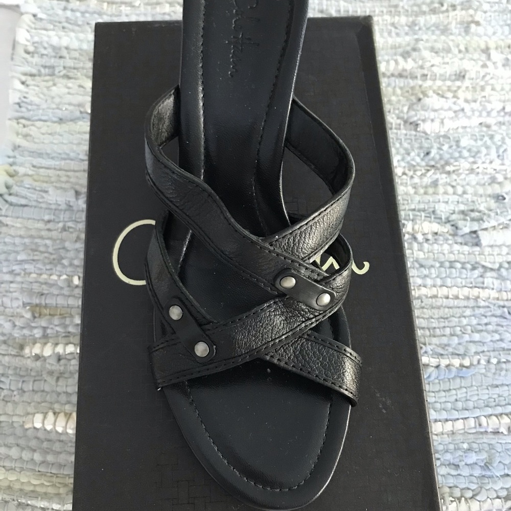 Cole Haan sz 9 Ashlyn Black Slide wedge heel New in box. See photos.
